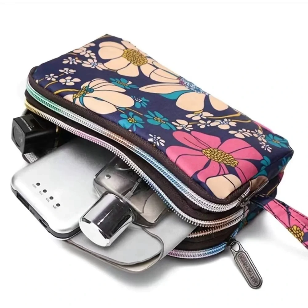 Women’s 3 Layer Floral Multi-Color Nylon Wristlet NWT